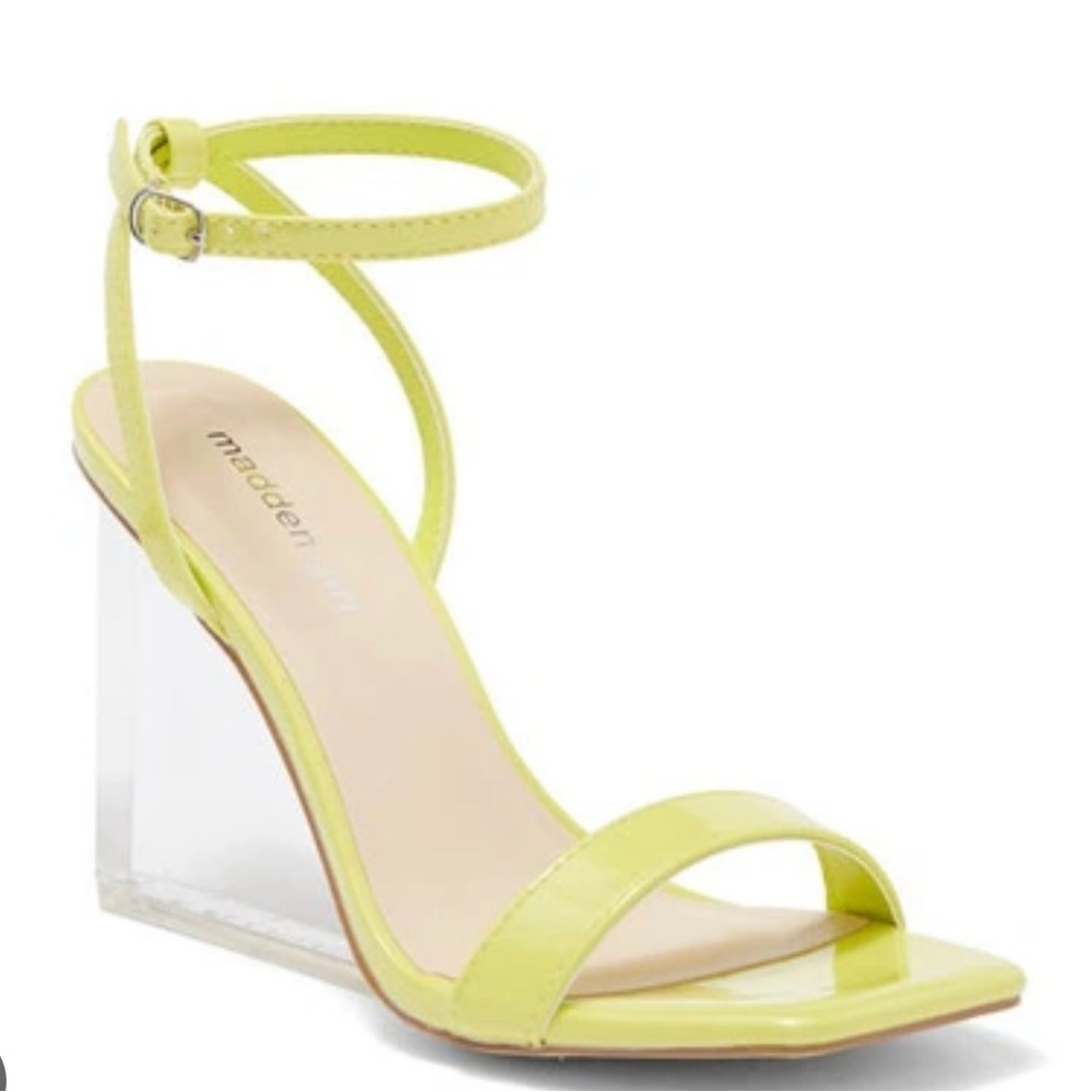 Madden Girl Neon Yellow Outstanding Clear Wedge Heel Sandal